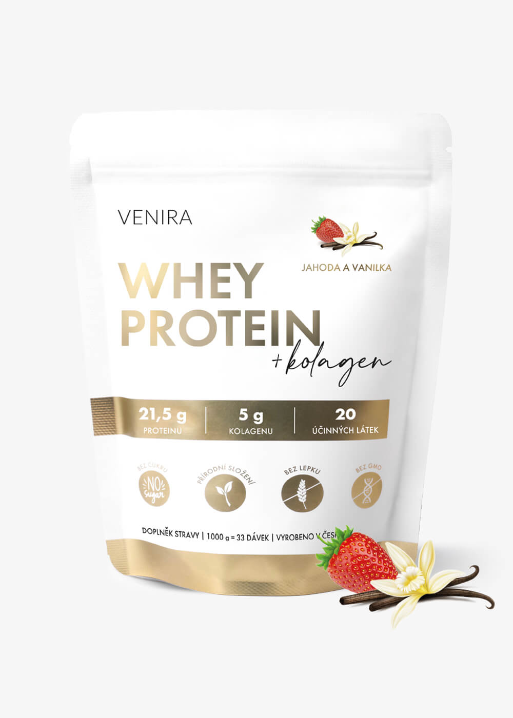 VENIRA whey protein, jahoda-vanilka, 1000 g