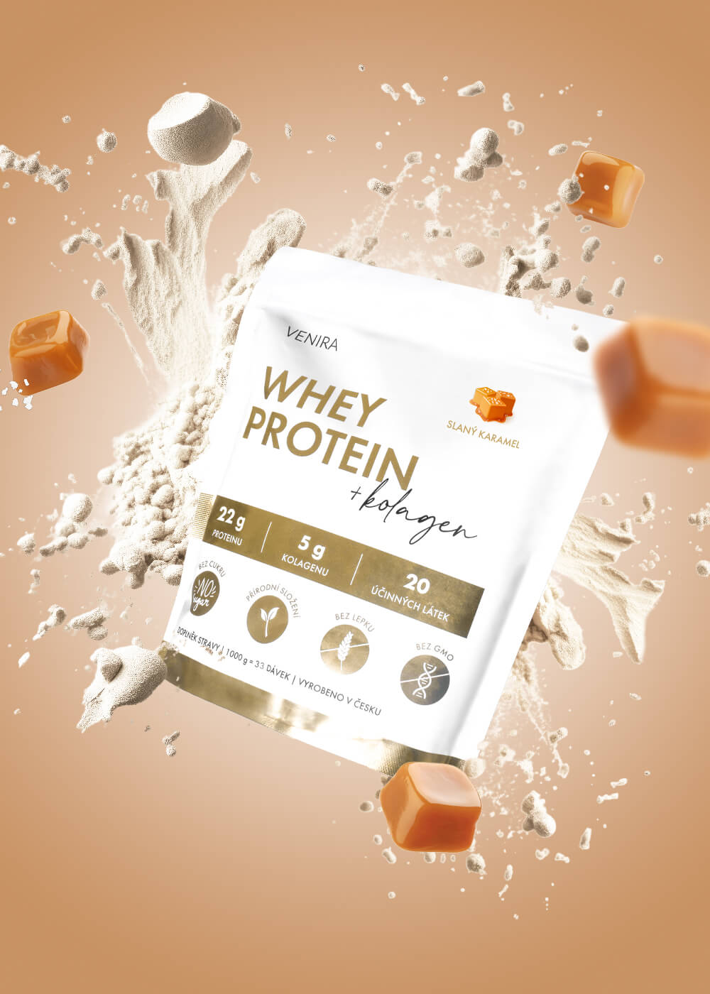 VENIRA beauty whey protein s kolagenem, slaný karamel, 1000 g