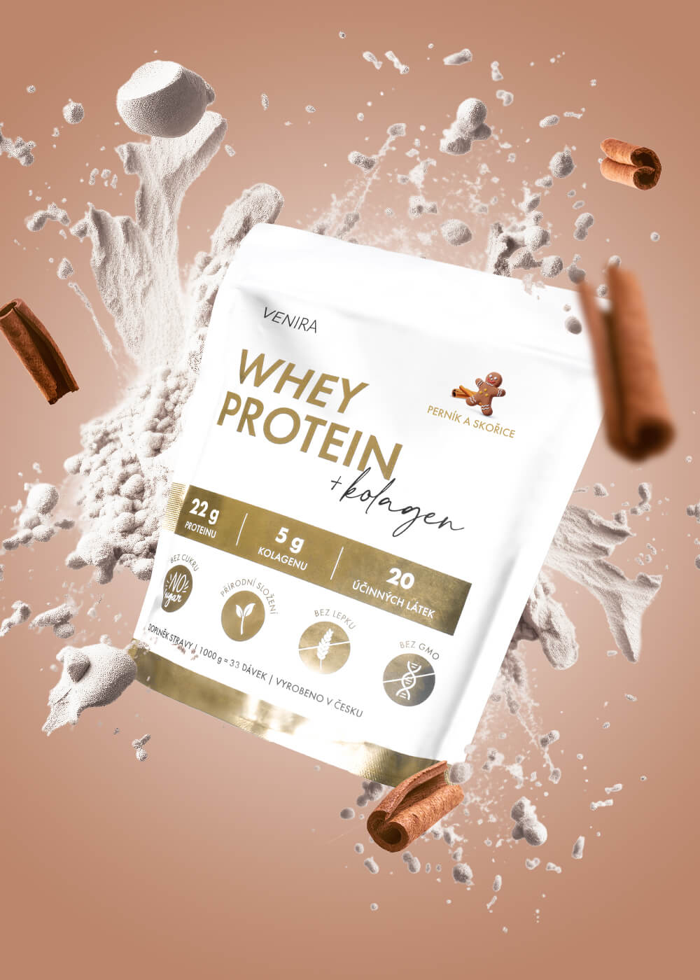 VENIRA beauty whey protein s kolagenem, perník-skořice, 1000 g