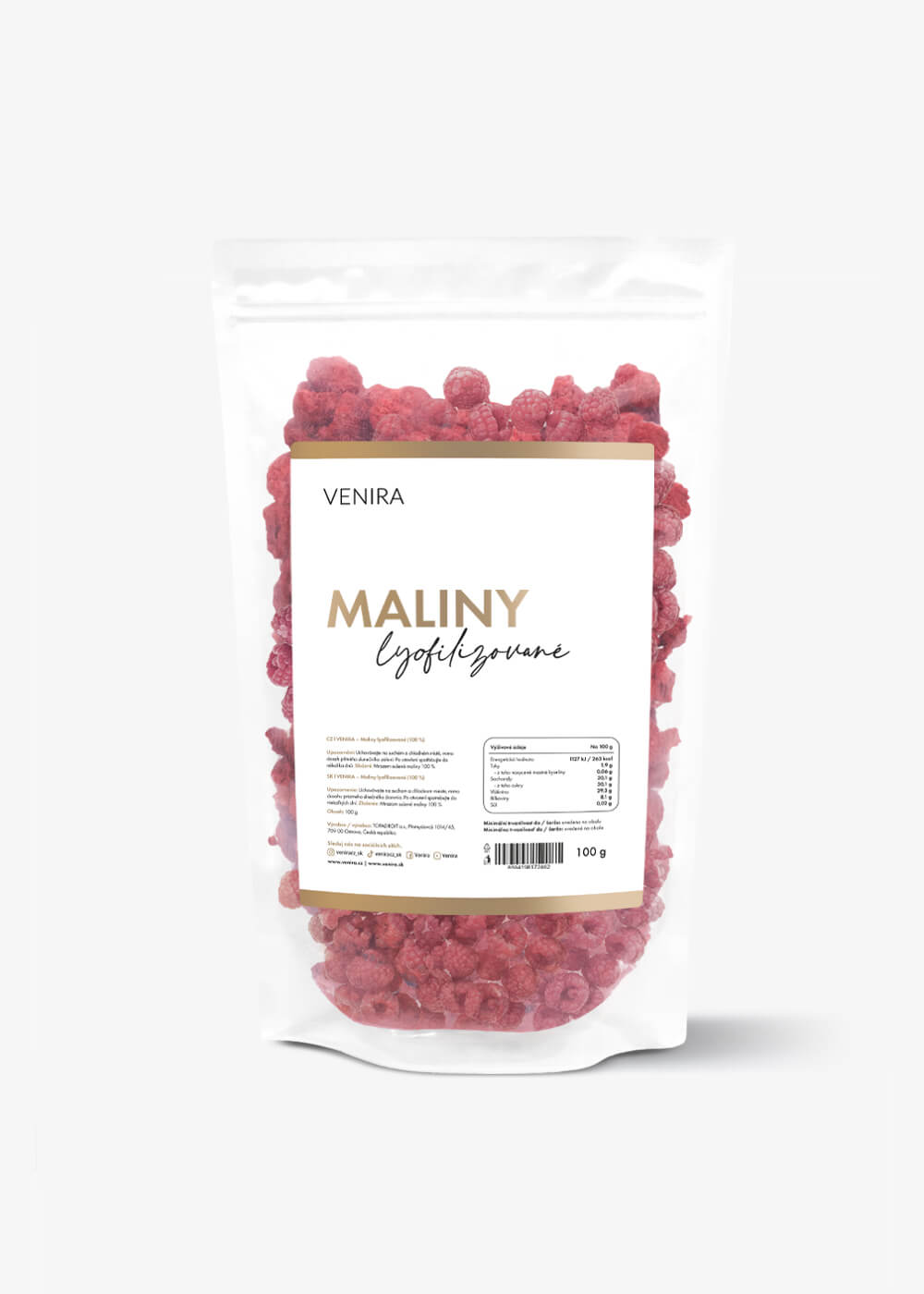 VENIRA lyofilizované maliny, 100 g