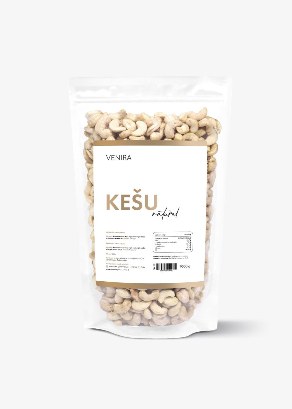 VENIRA kešu natural, ww320 premium, maxi balení 1000 g 1000 g