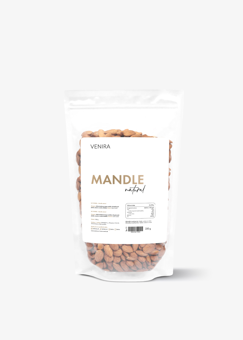 VENIRA mandle natural - neloupané, 250 g