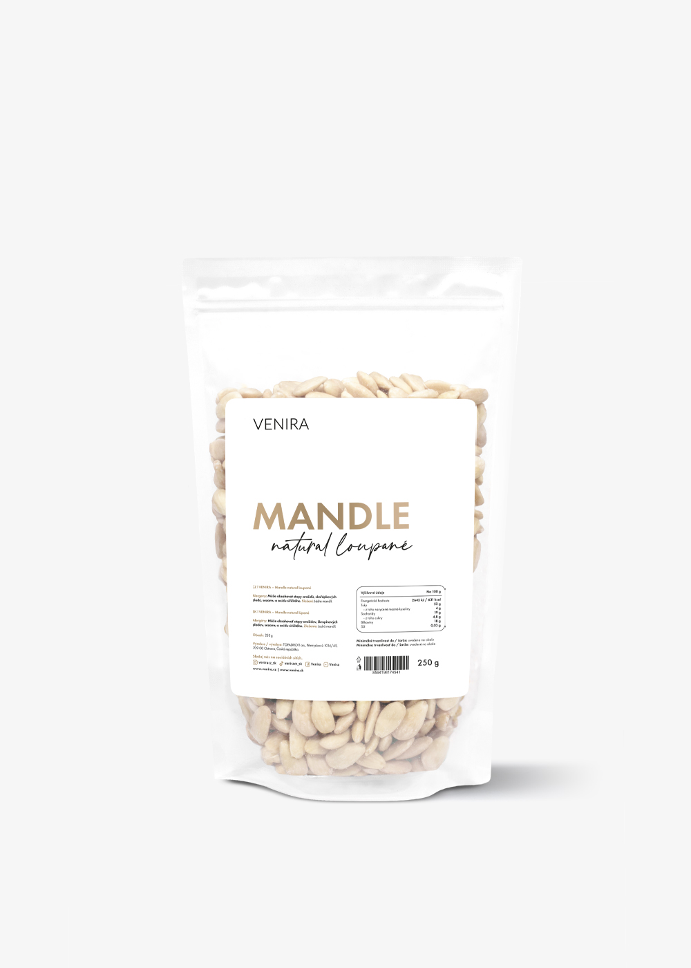 VENIRA mandle natural - loupané, 250 g