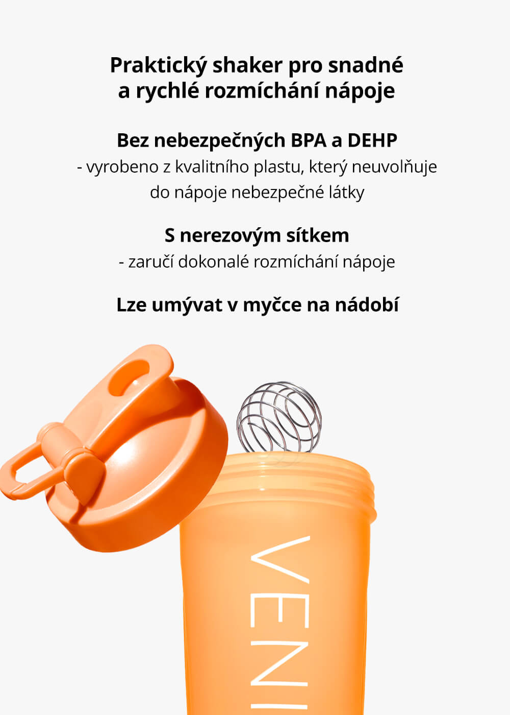 VENIRA shaker PRO s poutkem, oranžový, 600 ml