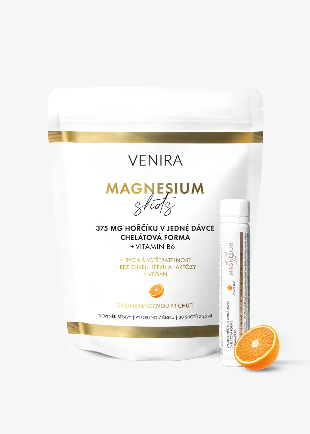 VENIRA magnesium bisglycinát shots, balení 30 ampulí, pomeranč balení 30 ampulí, pomeranč, 750 ml