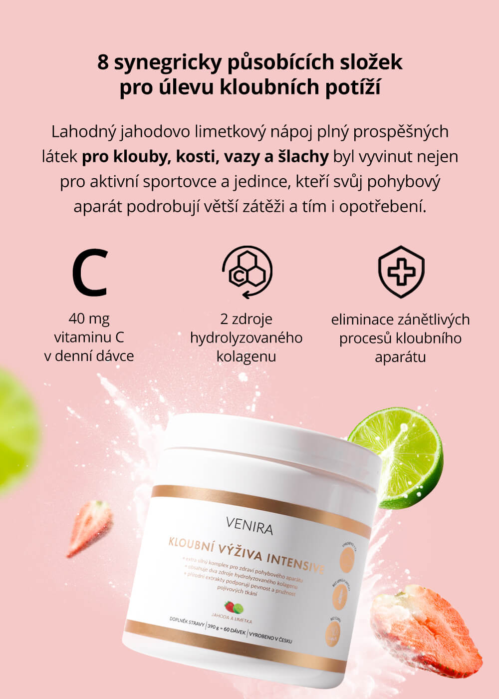 VENIRA kloubní výživa intensive, jahoda-limetka, 390 g