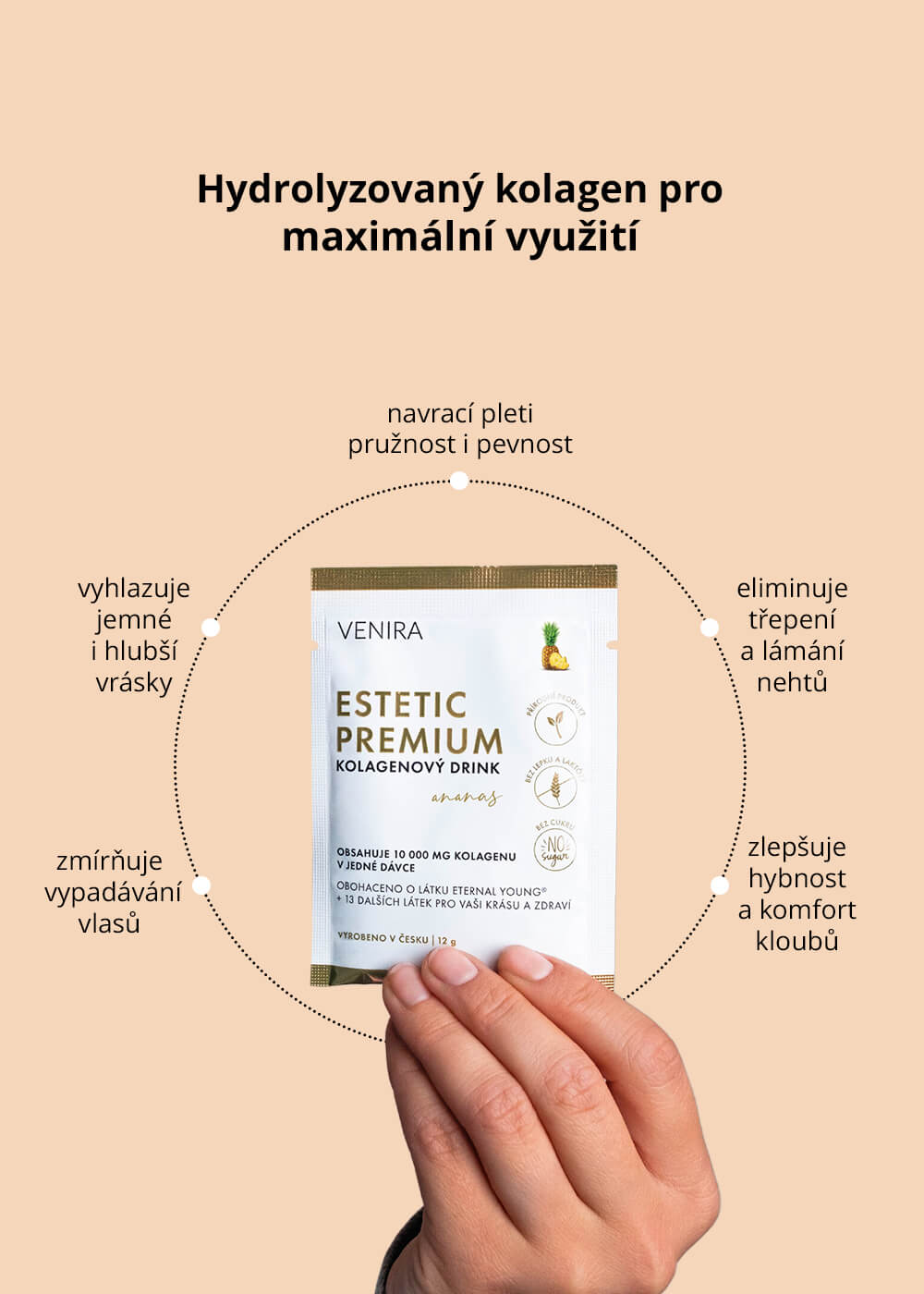 VENIRA ESTETIC PREMIUM kolagenový drink pro vlasy, nehty a pleť - vzorek, ananas, 12 g
