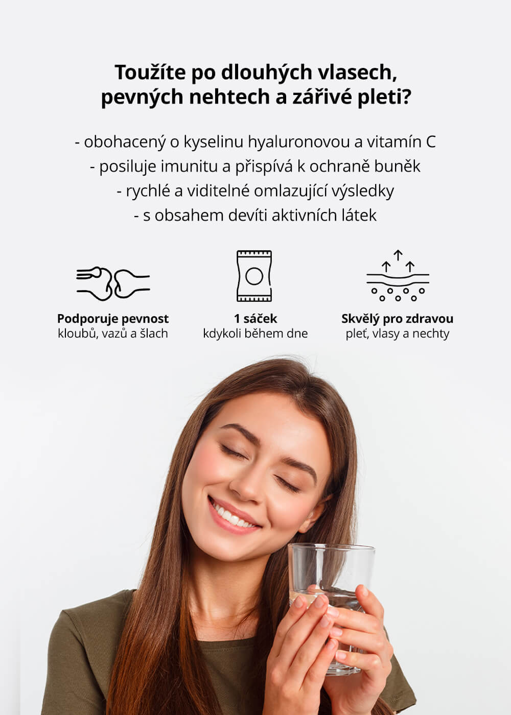 VENIRA kolagenový drink pro vlasy, nehty a pleť, bez příchutě, vepřový kolagen, 30 sáčků