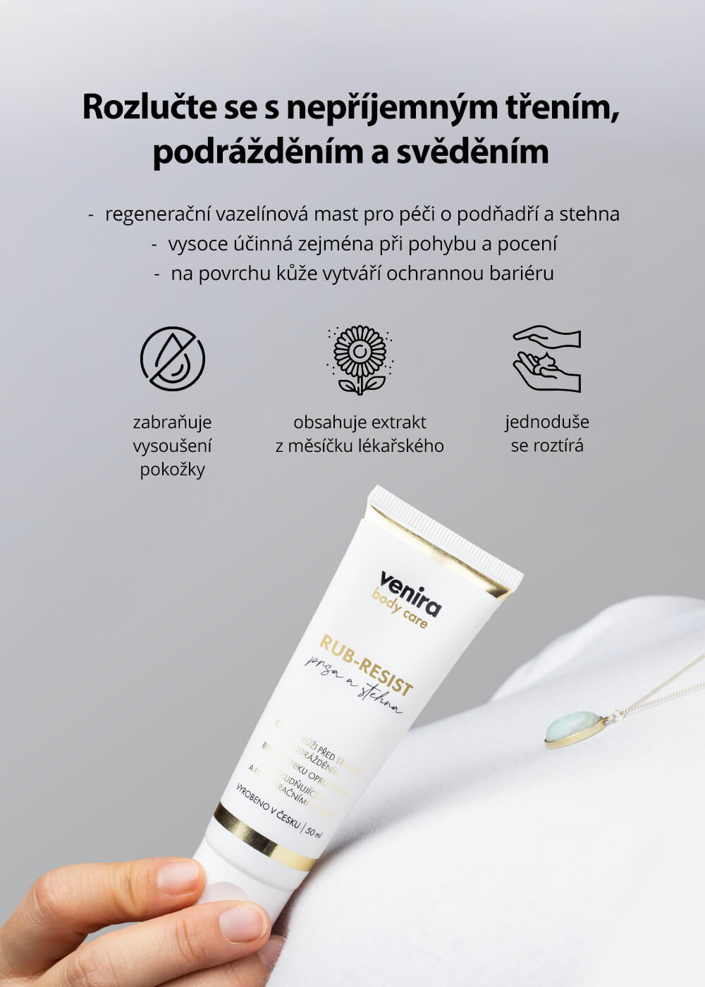 VENIRA rub-resist, mast na prsa a stehna, bonfire, 50 ml