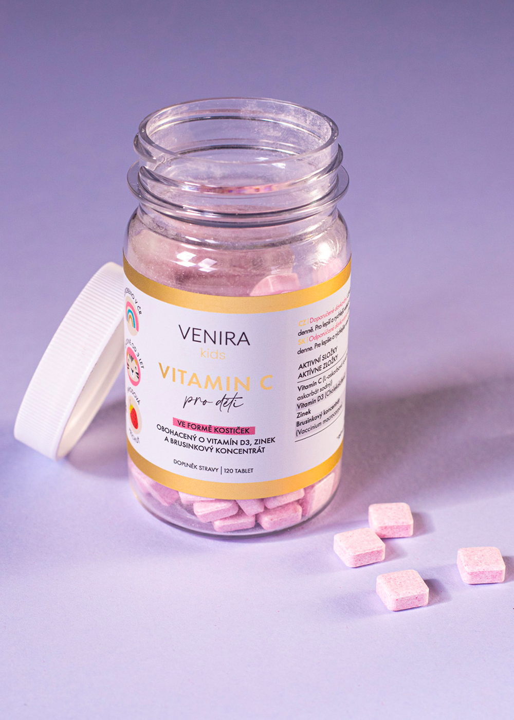 VENIRA vitamin C pro děti - jahoda, 120 kostiček