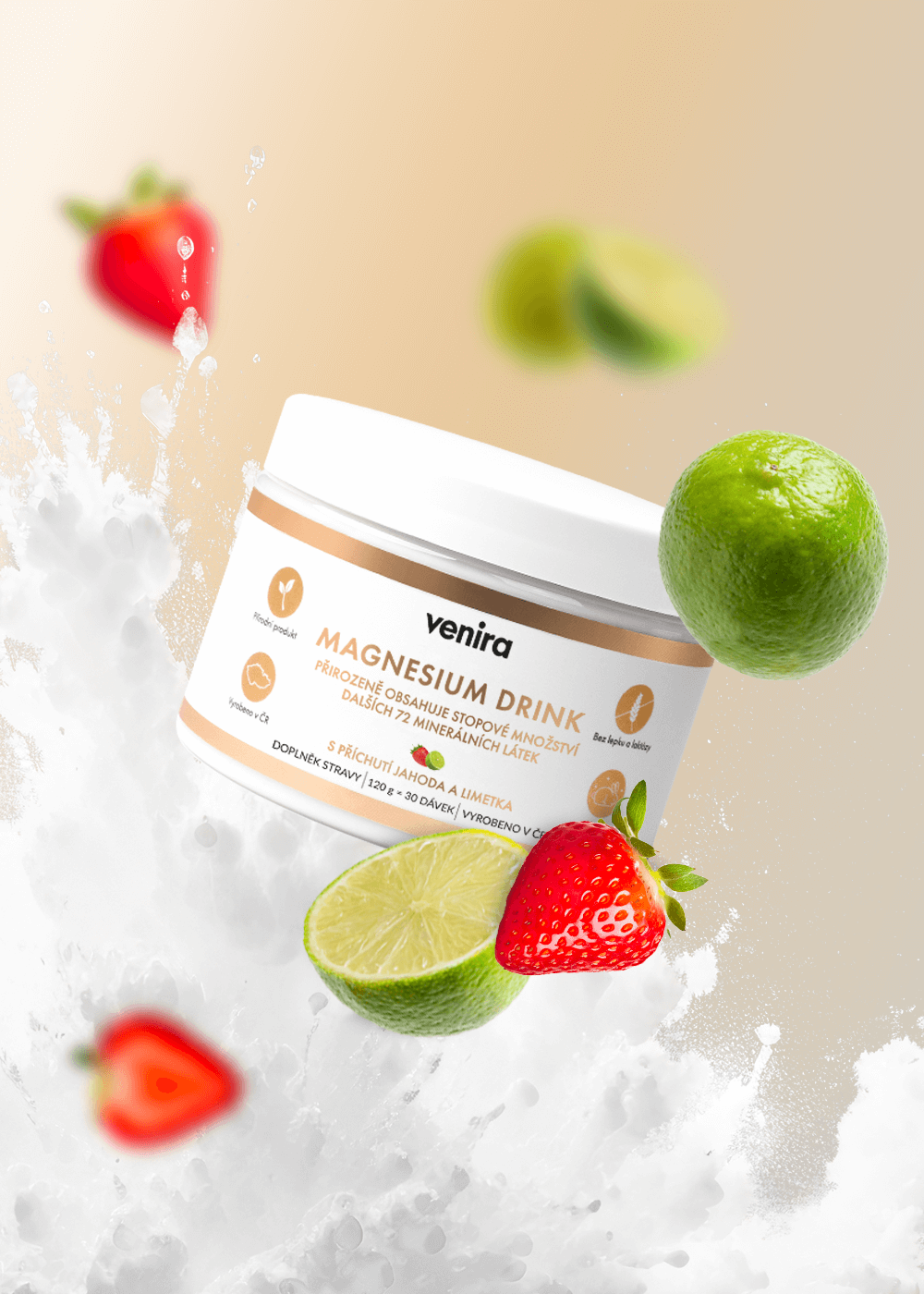 VENIRA magnesium drink, jahoda-limetka, 120 g