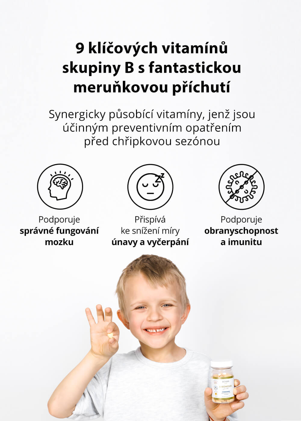 VENIRA B-komplex pro děti, příchuť meruňka, 120 srdíček