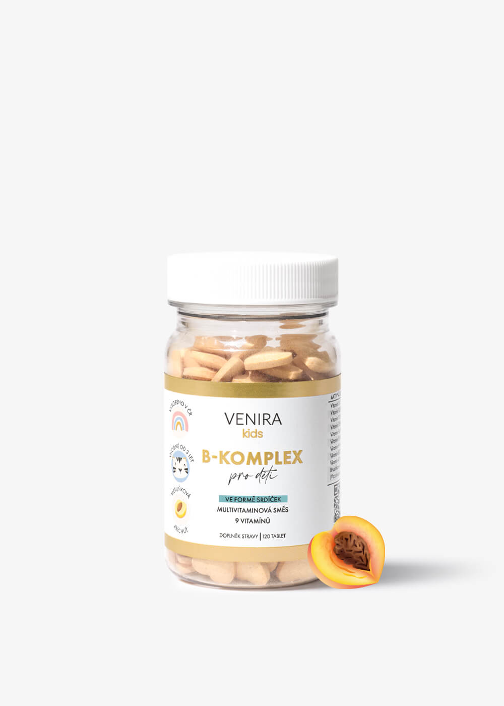 VENIRA B-komplex pro děti, příchuť meruňka, 120 srdíček