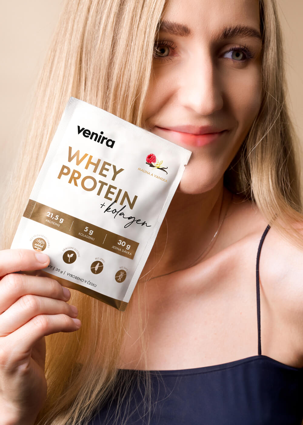VENIRA beauty whey protein - vzorek, malina-vanilka, 30 g