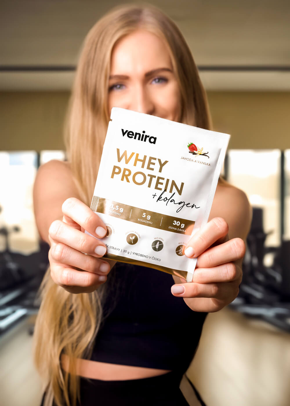 VENIRA beauty whey protein - vzorek, jahoda-vanilka, 30 g