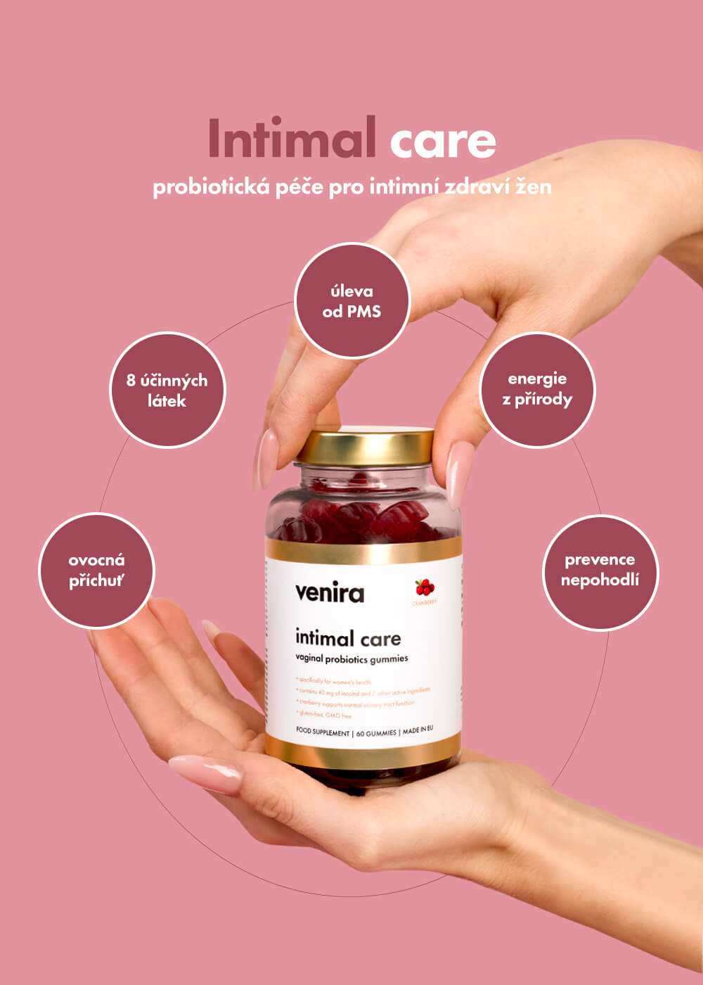 VENIRA intimal care - medvídci pro vaginální péči, brusinka, 60 bonbónů