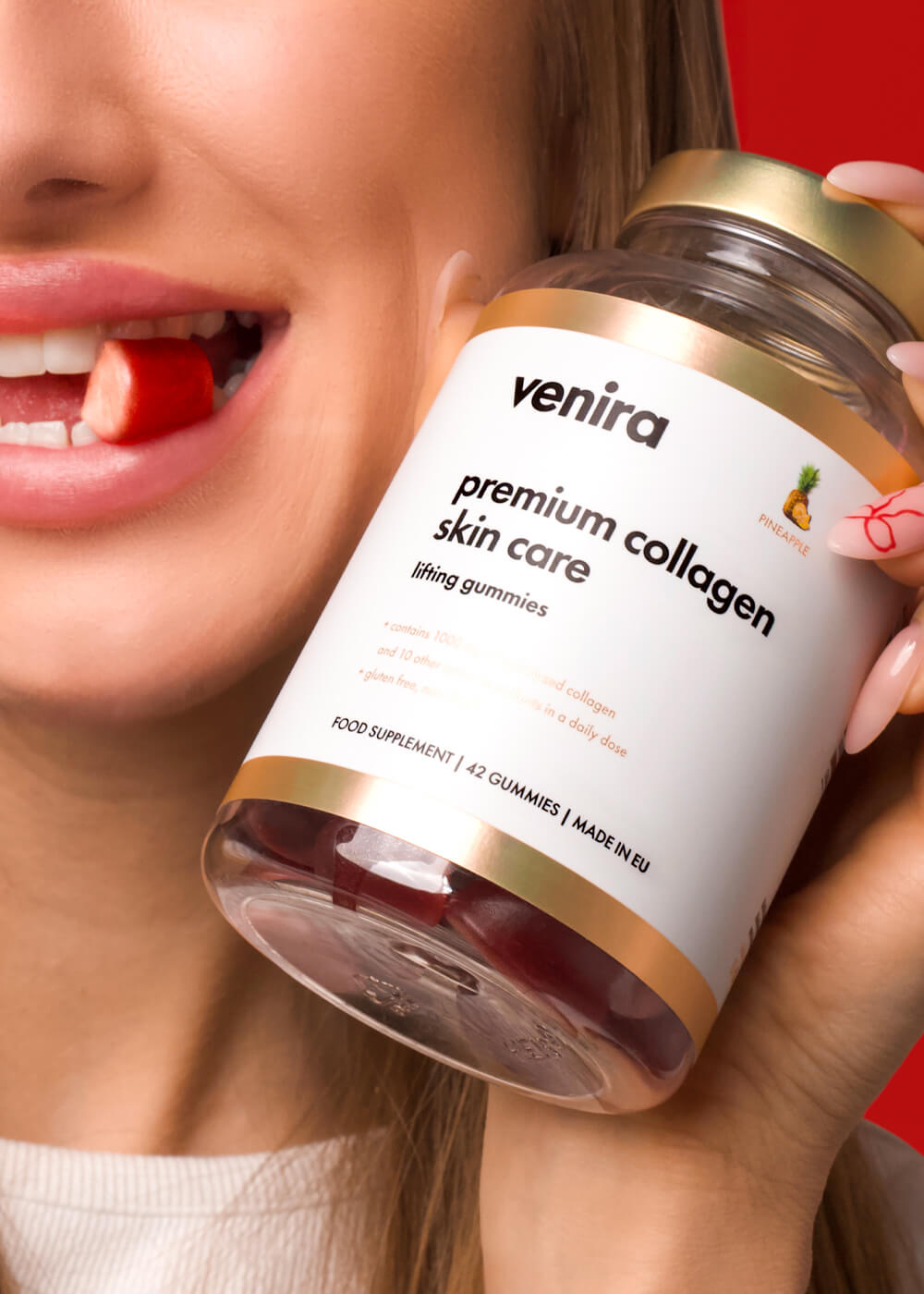 VENIRA premium collagen skin care - medvídci pro zlepšení pleti, ananas, 42 bonbónů