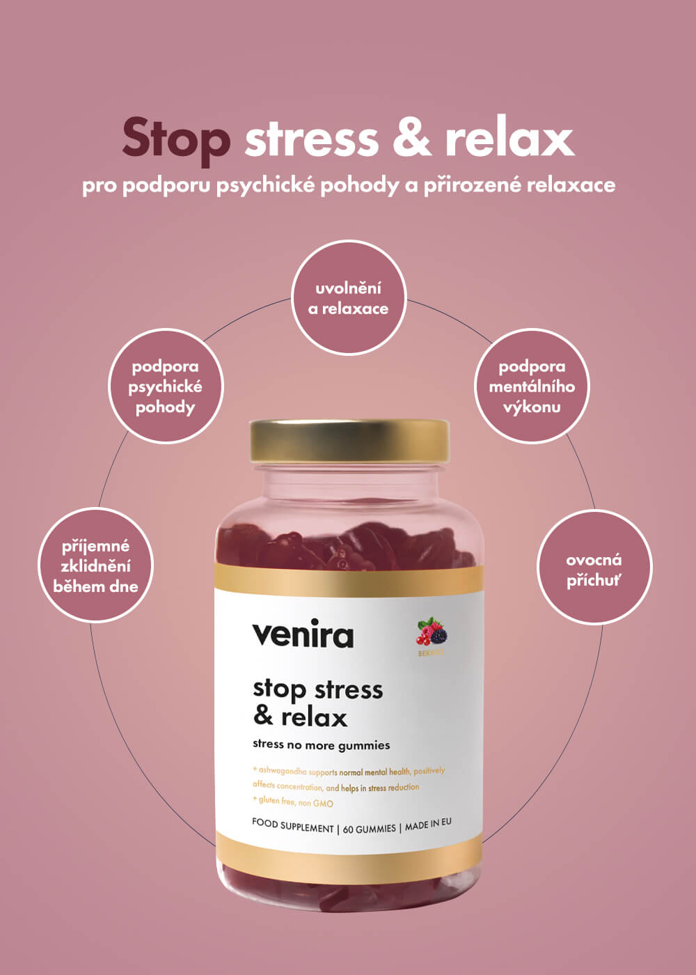 VENIRA stop stress & relax - medvídci proti stresu, lesní plody, 60 bonbónů