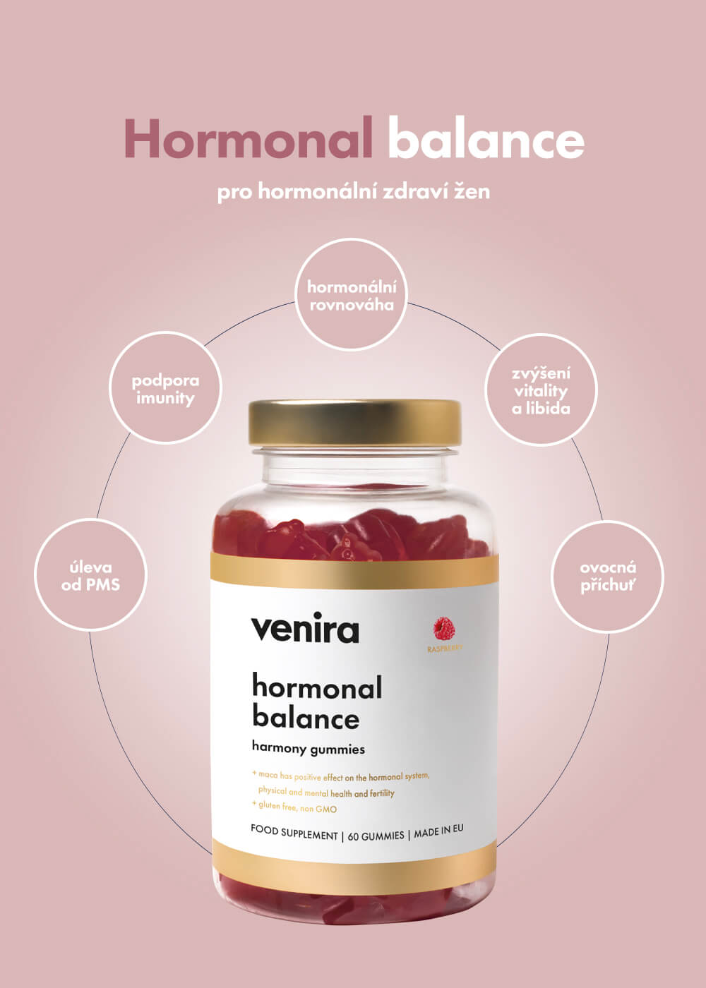 VENIRA hormonal balance - medvídci pro hormonální rovnováhu, malina, 60 bonbónů