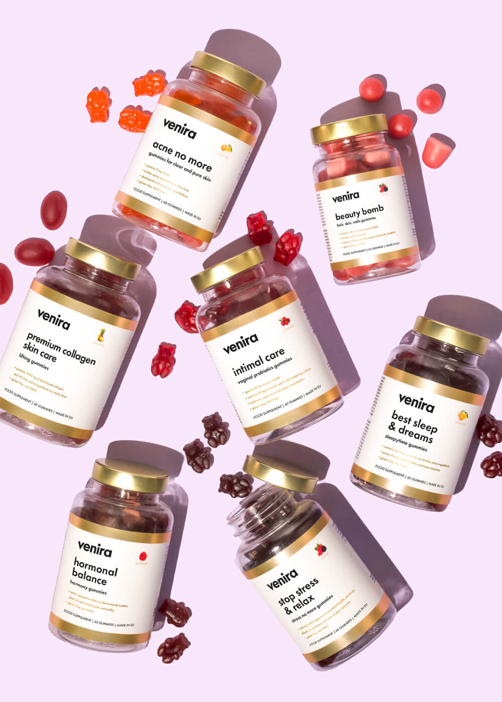 VENIRA hormonal balance - medvídci pro hormonální rovnováhu, malina, 60 bonbónů