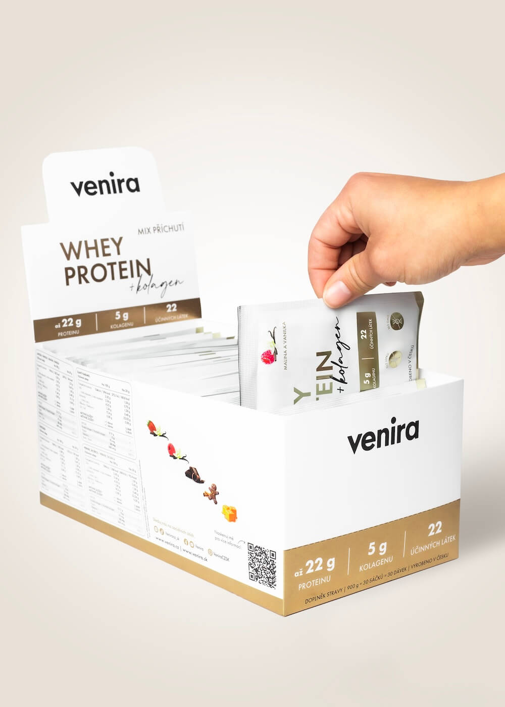 VENIRA beauty whey protein s kolagenem, mix 5 příchutí, 30 sáčků