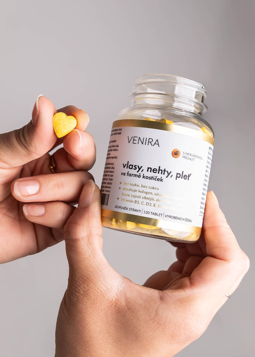 VENIRA srdíčka pro vlasy, nehty a pleť, meruňka, až 120 denní kúra