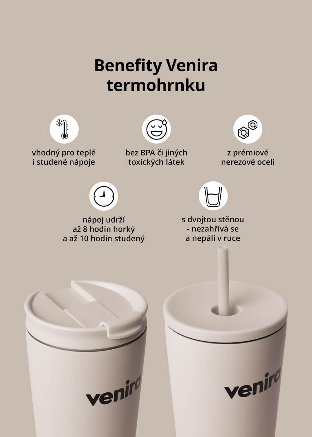 VENIRA termohrnek, béžová, 700 ml