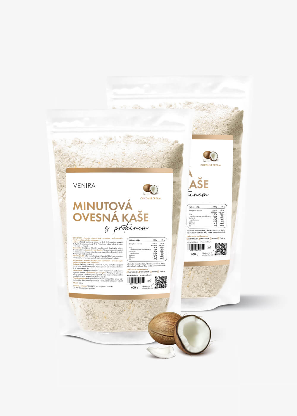 VENIRA ovesná kaše s proteinem, 2 balení za lepší cenu, coconut cream coconut cream, 800 g
