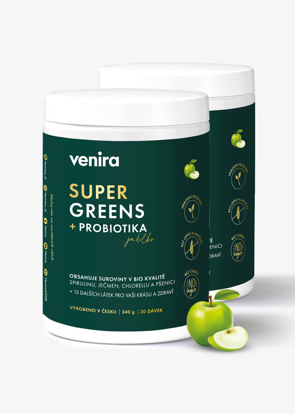 VENIRA super greens, 2 balení za lepší cenu, jablko jablko, 340 g, 2 kusy