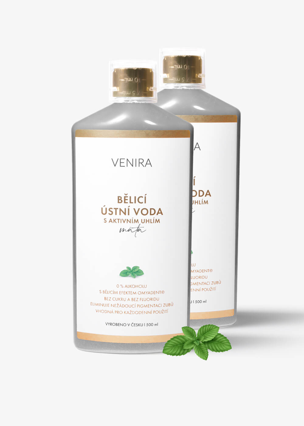 VENIRA bělicí ústní voda s aktivním uhlím, 2 balení za lepší cenu máta, 500 ml, 2 kusy
