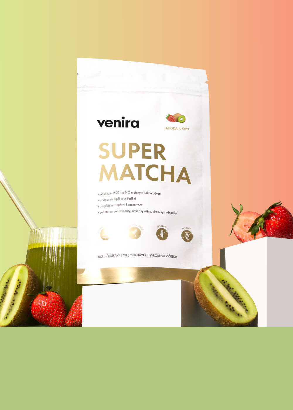 VENIRA super matcha, jahoda-kiwi, 90 g