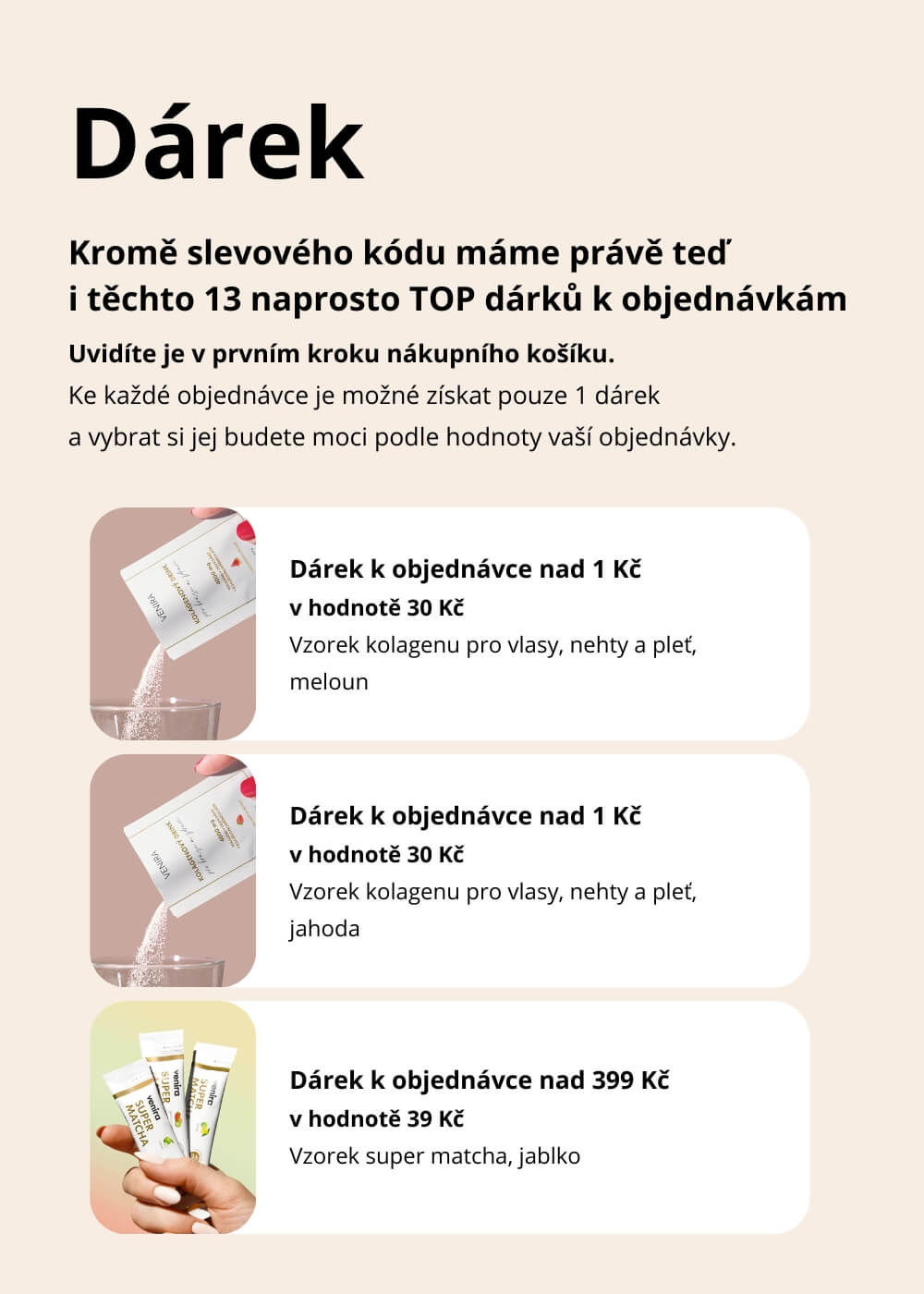 VENIRA super matcha, mix 3 příchutí, 30 sáčků, 90 g