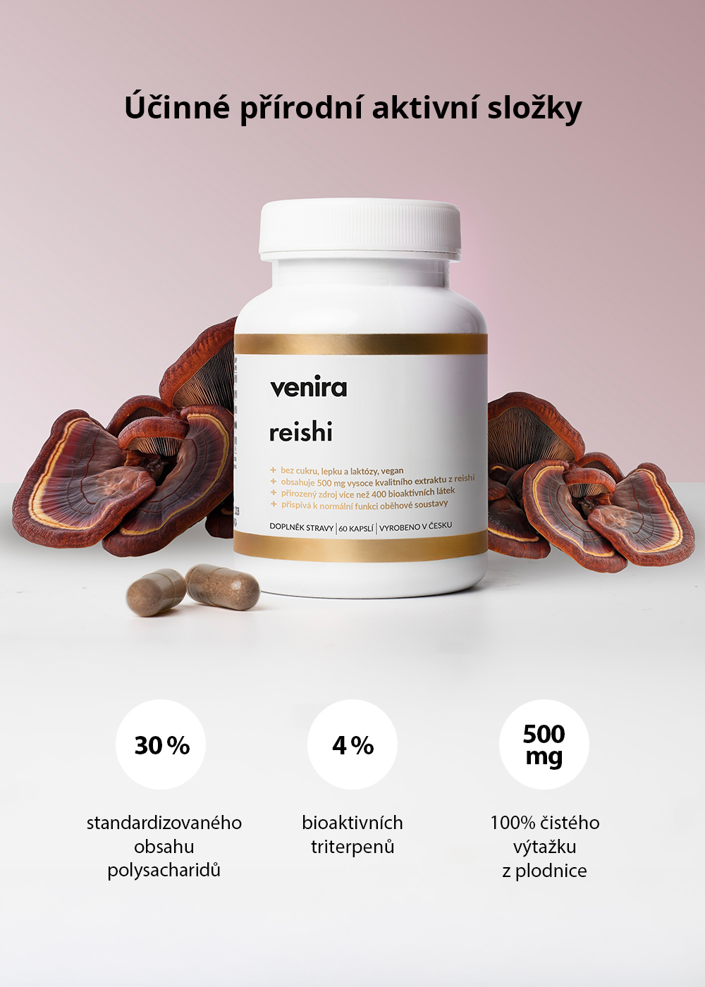 VENIRA reishi, 60 kapslí