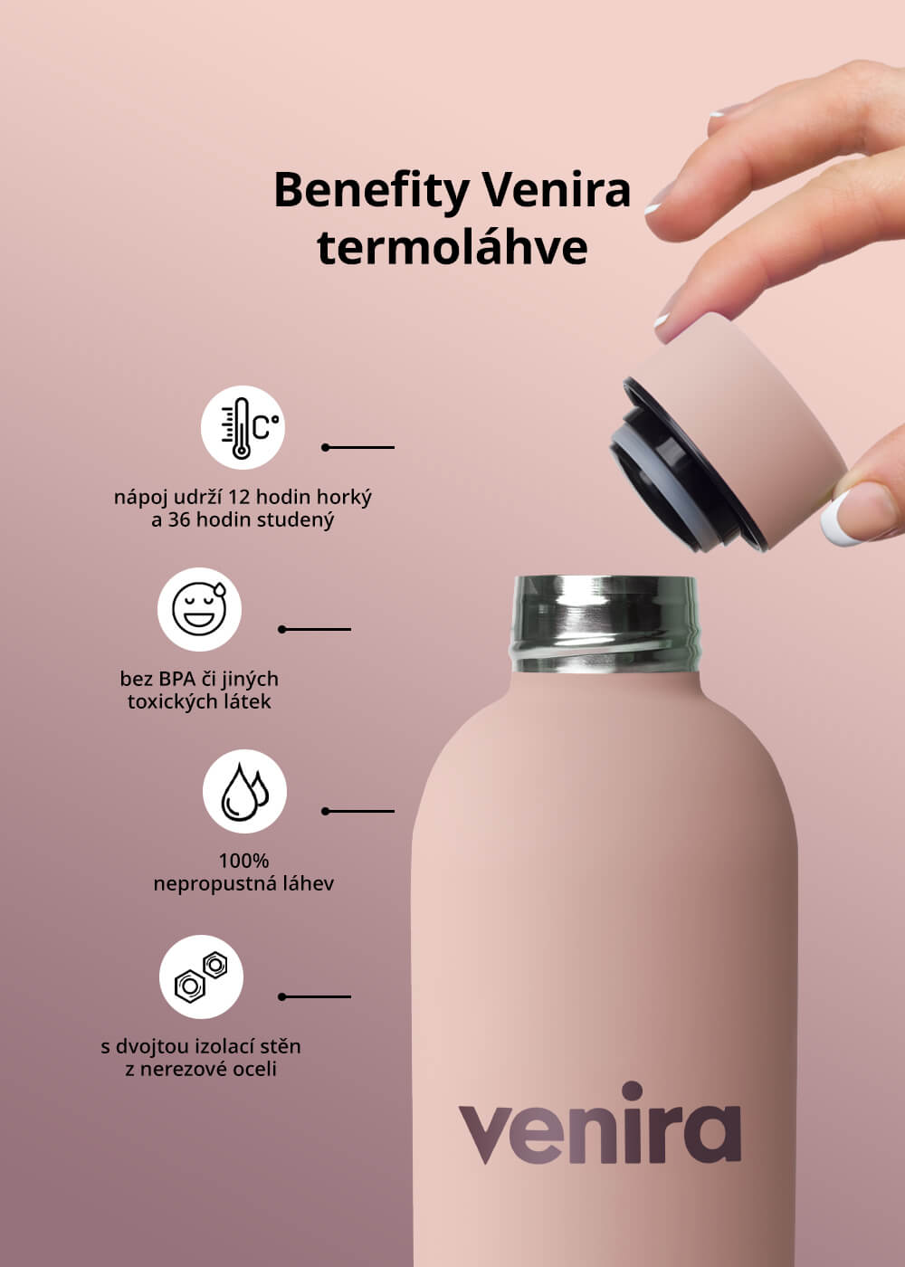 VENIRA termoláhev s uzávěrem, hnědá, 500 ml