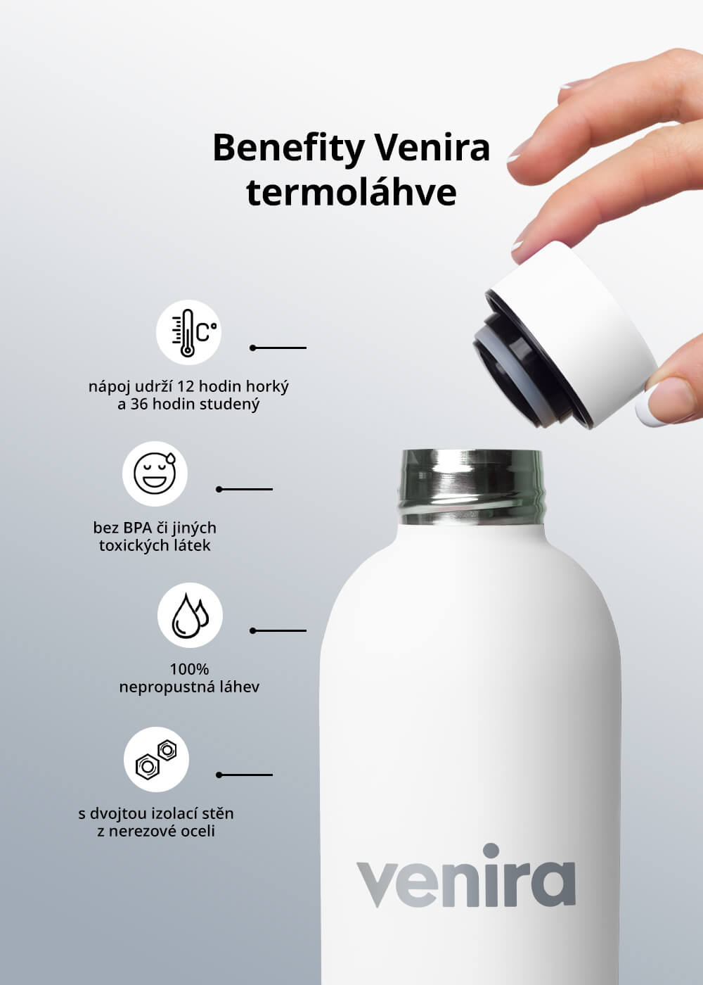 VENIRA termoláhev s uzávěrem, bílá, 500 ml