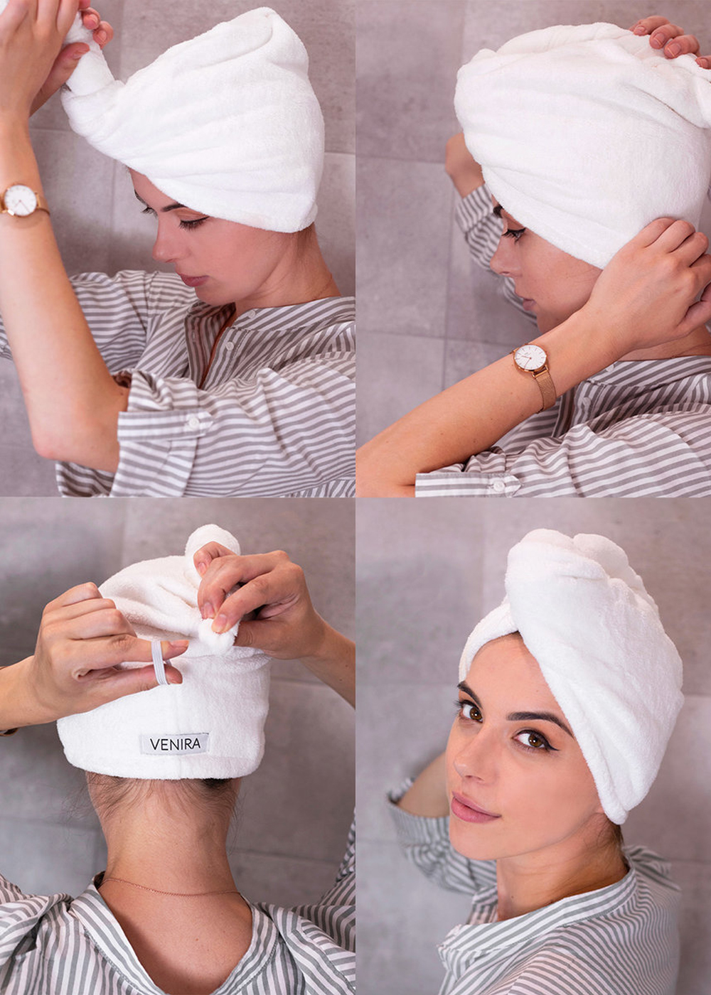 VENIRA turban / ručník na vlasy, bílý
