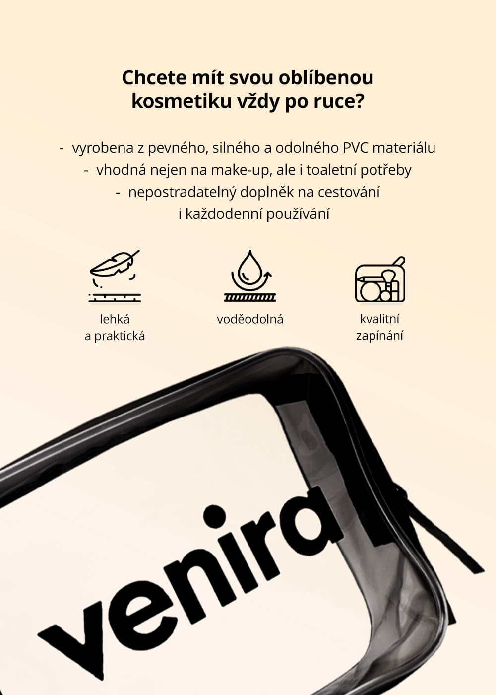 VENIRA kosmetická taška, průhledná, černá, vel. M