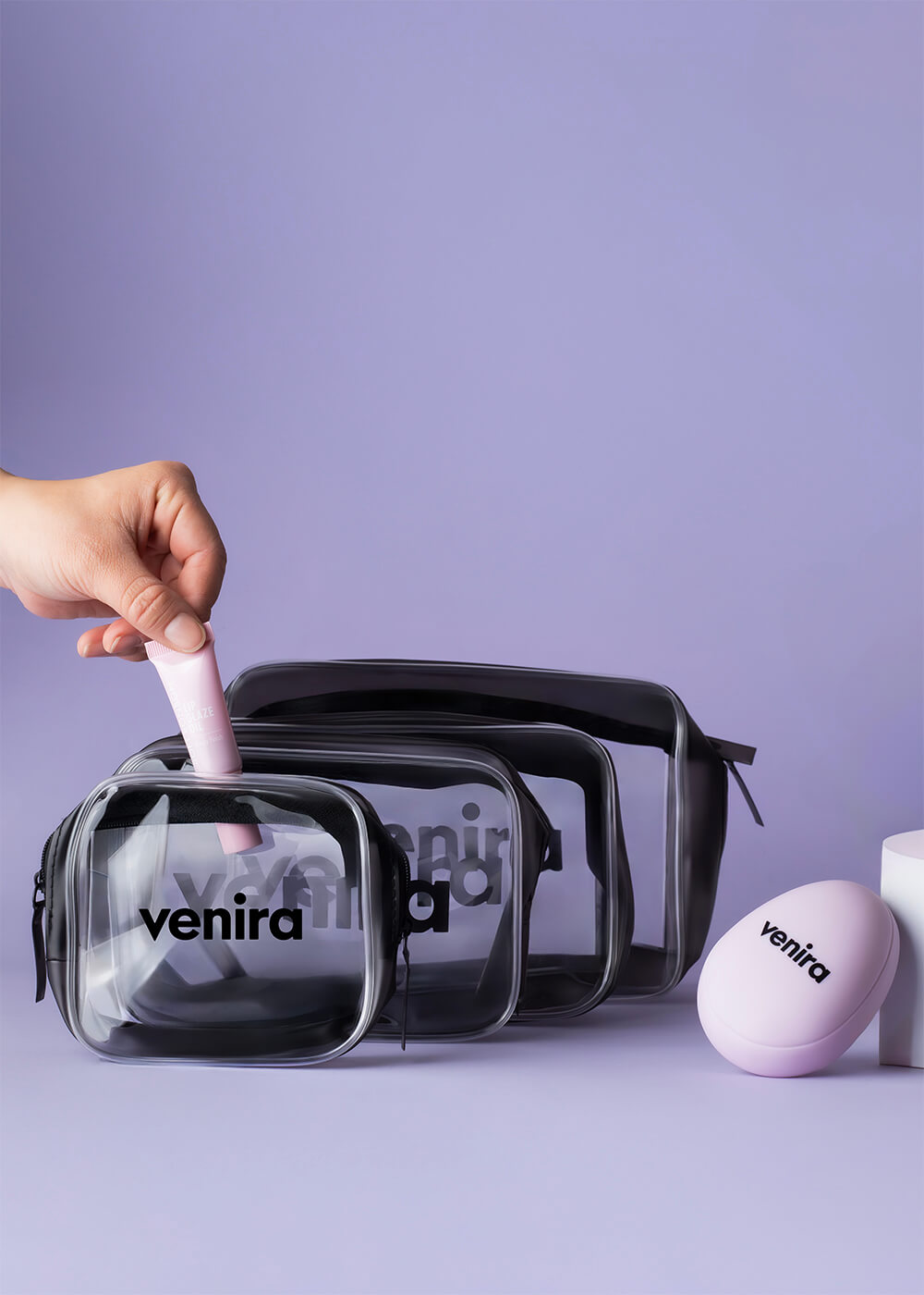 VENIRA kosmetická taška, průhledná, černá, vel. XL