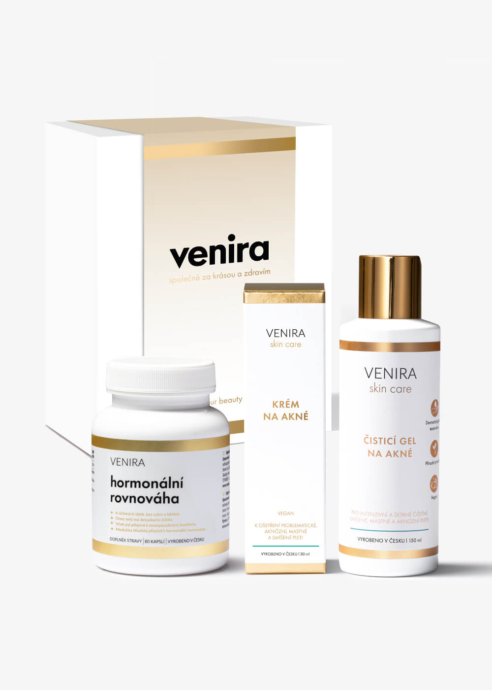 VENIRA dárková sada - hormonální rovnováha, krém na akné, čisticí gel na akné hormonální rovnováha, krém na akné, čisticí gel na akné