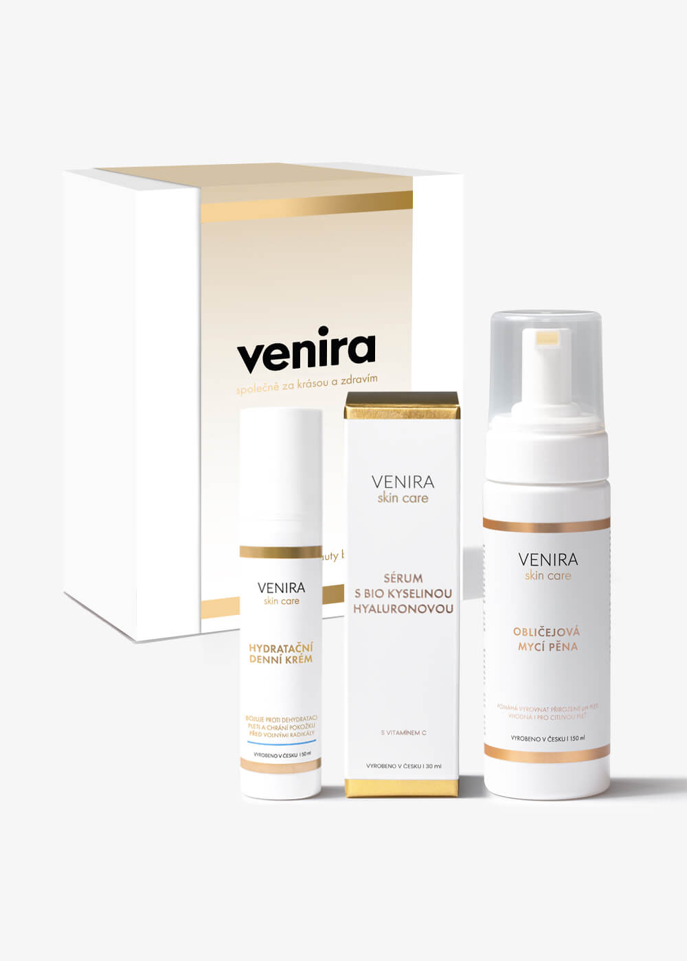 VENIRA dárková sada - hydratační denní krém, sérum s BIO kyselinou hyaluronovou, obličejová mycí pěna hydratační denní krém, sérum s BIO kyselinou hyaluronovou, obličejová mycí pěna