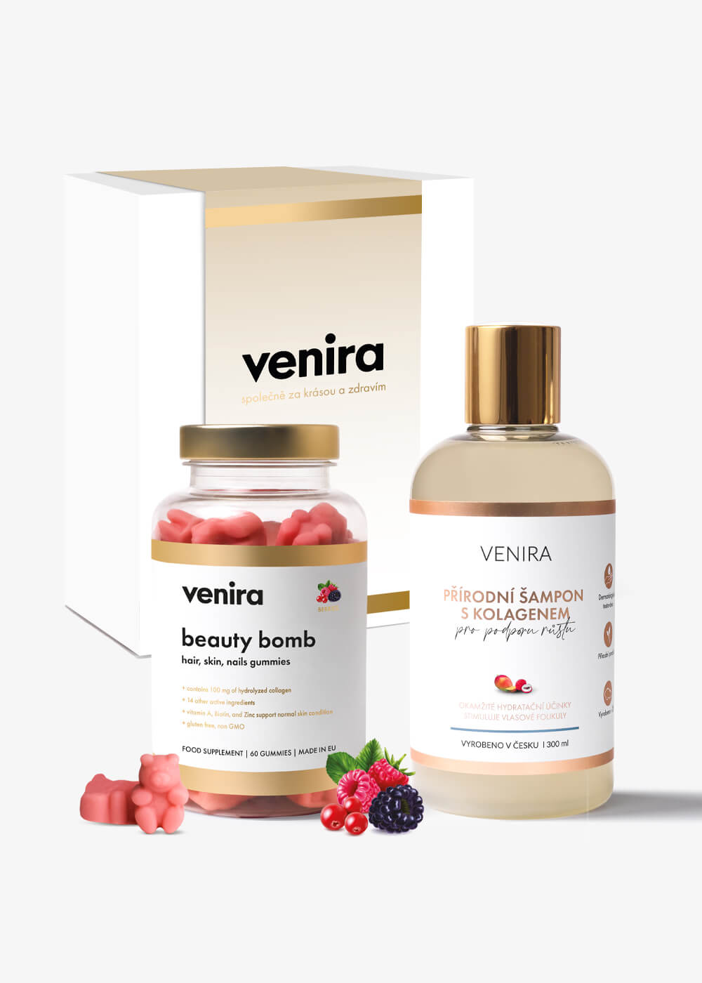 VENIRA dárková sada medvídci & šampon s kolagenem - beauty bomb a šampon s kolagenem beauty bomb a šampon s kolagenem