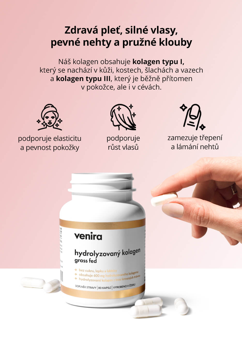 VENIRA hydrolyzovaný kolagen, grass fed, 80 kapslí