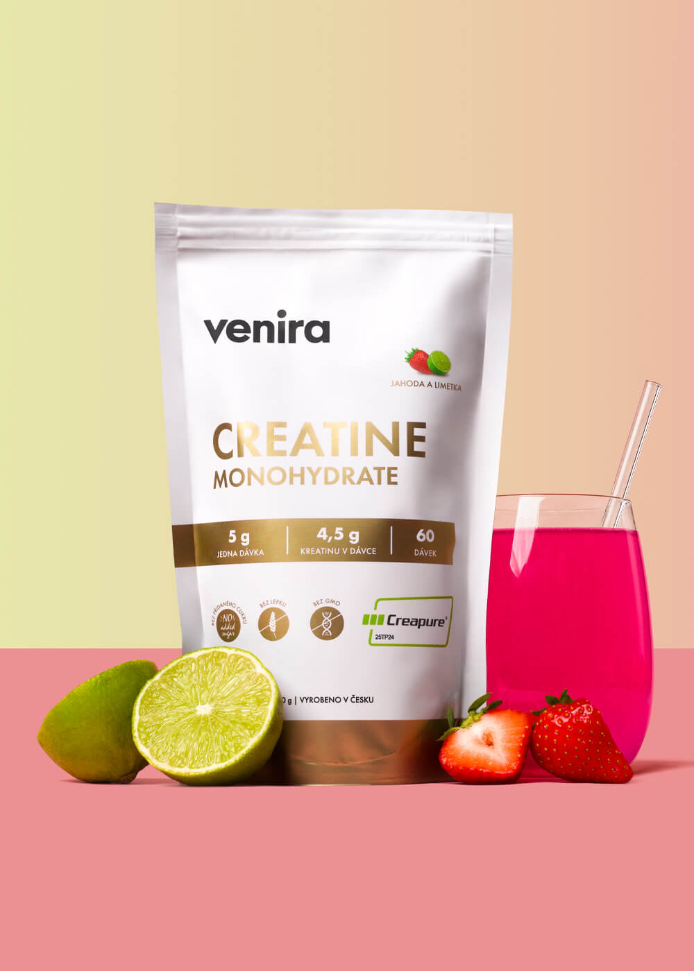 VENIRA kreatin monohydrát Creapure®, jahoda-limetka, 300 g