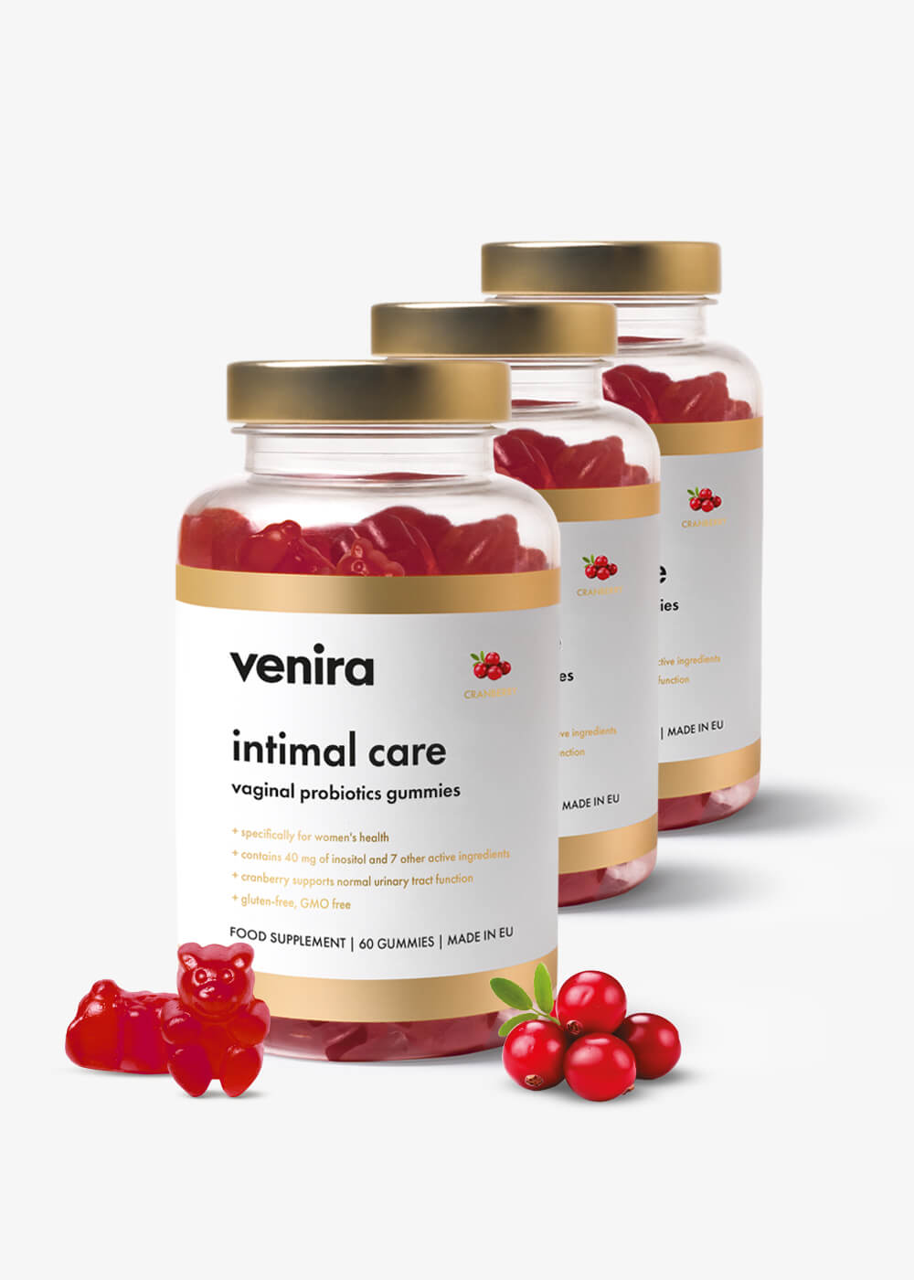 VENIRA intimal care - vaginal probiotics gummies, brusinka, 180 bonbónů brusinka, 180 bonbónů