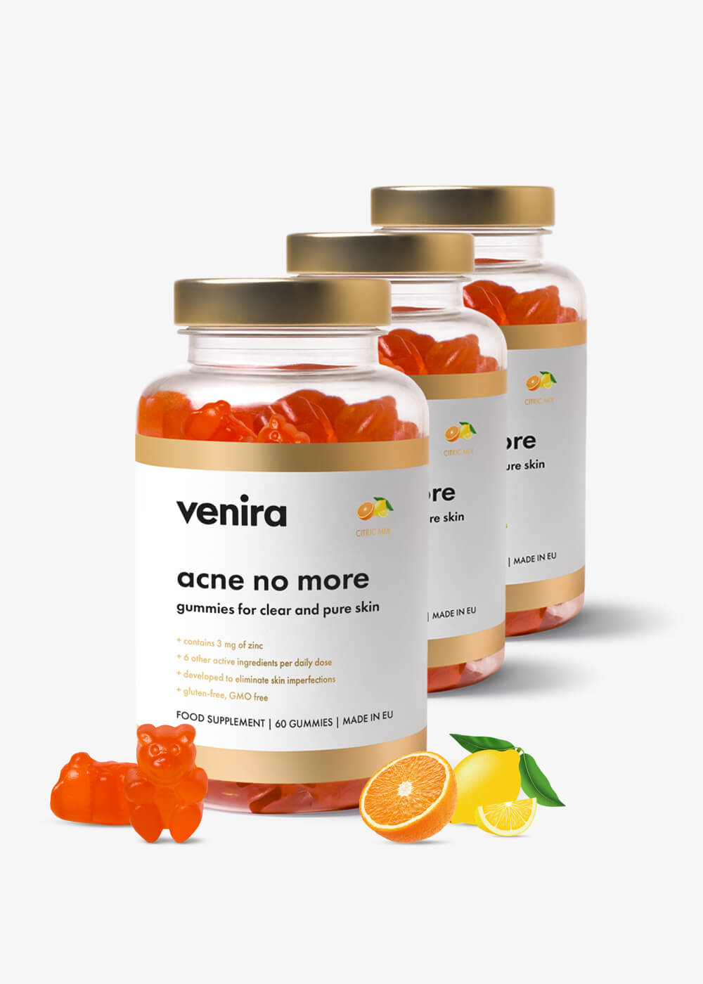 VENIRA acne no more - gummies for clear and pure skin, citrusy, 180 bonbónů citrusy, 180 bonbónů