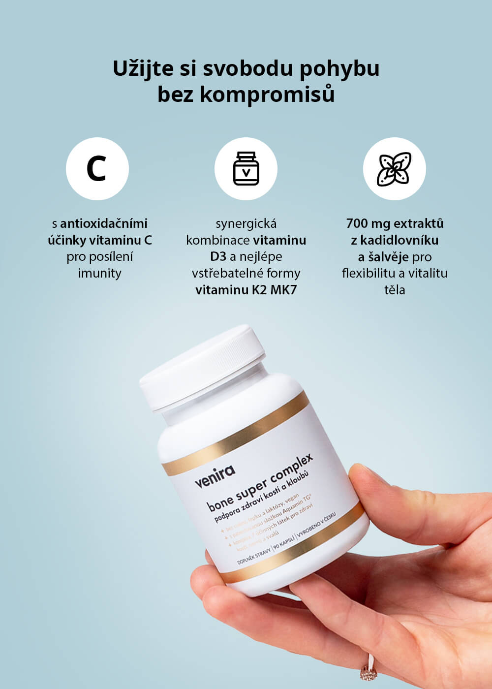 VENIRA bone super complex, podpora zdraví kostí a kloubů, 90 kapslí