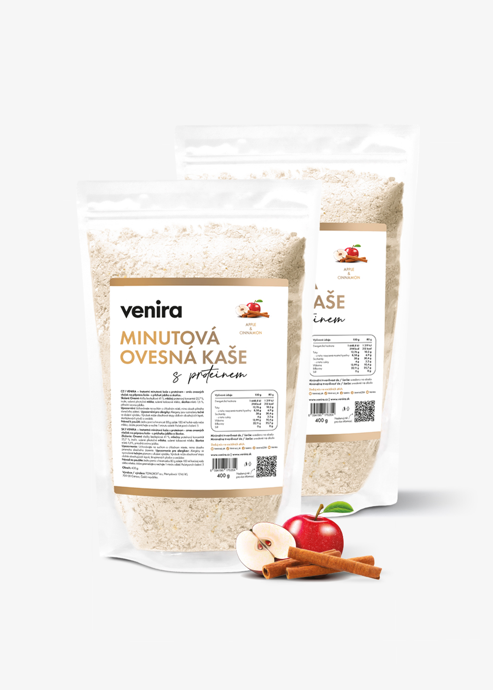 VENIRA minutová ovesná kaše s proteinem, apple & cinnamon, 800 g apple & cinnamon, 800 g