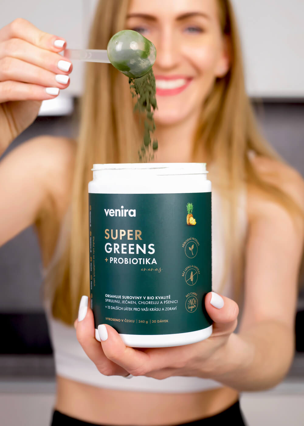VENIRA super greens + probiotika, ananas, 340 g