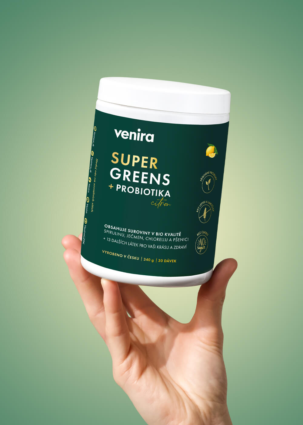 VENIRA super greens + probiotika, citron, 340 g