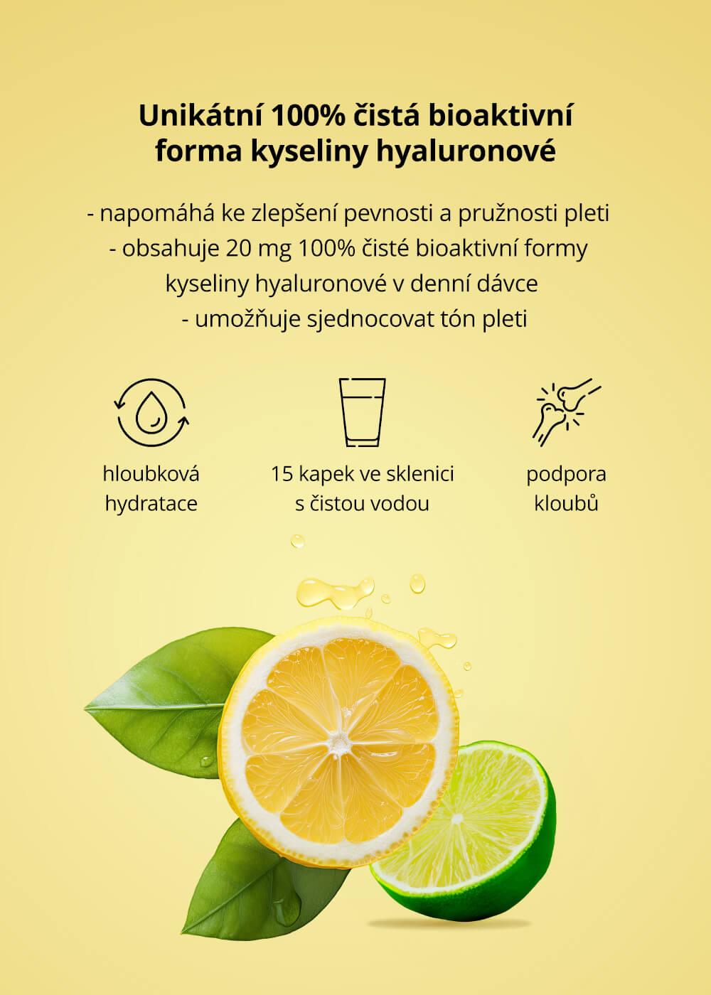 VENIRA kyselina hyaluronová k vnitřnímu užití, citrón-limeta, 50 ml